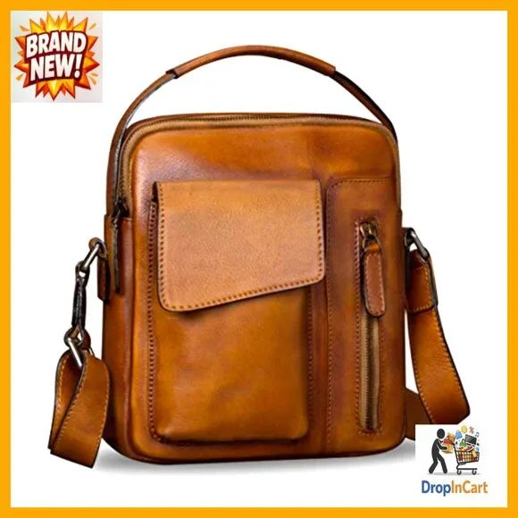 Vintage Genuine Leather Messenger Bag Crossbody Satchel Retro Style Adjustable
